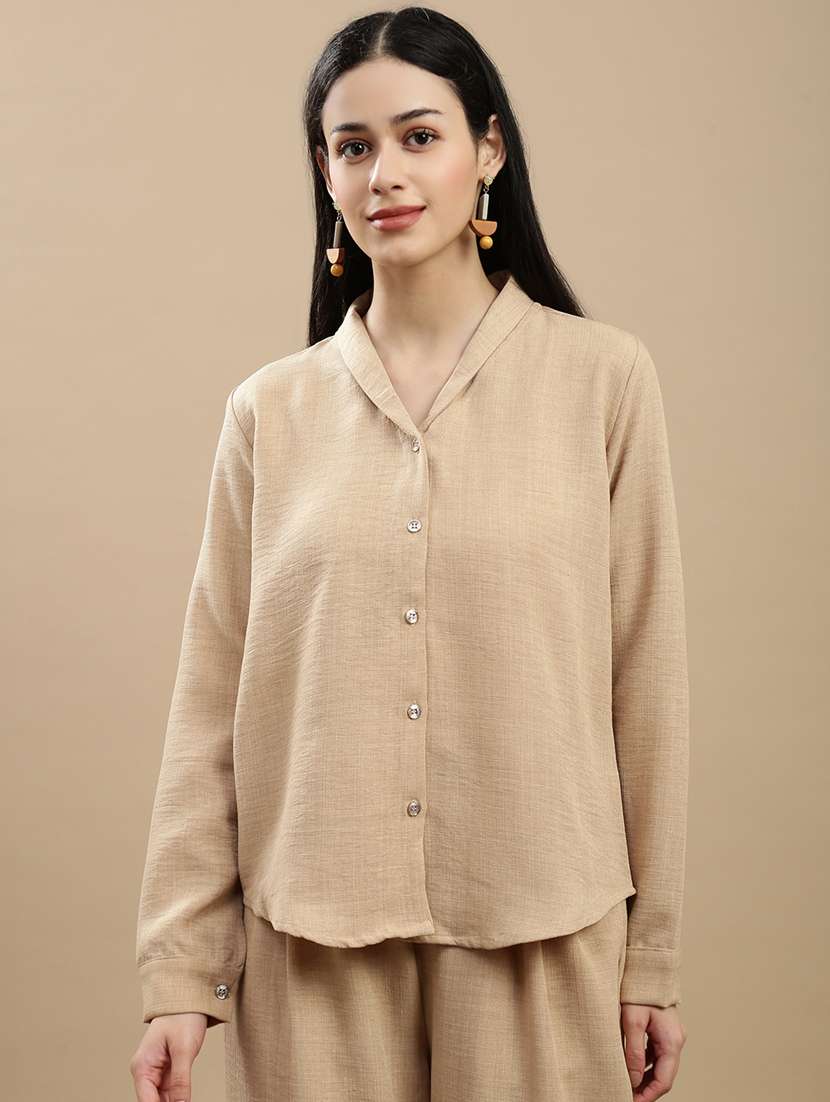 women solid long sleeve regular shirt