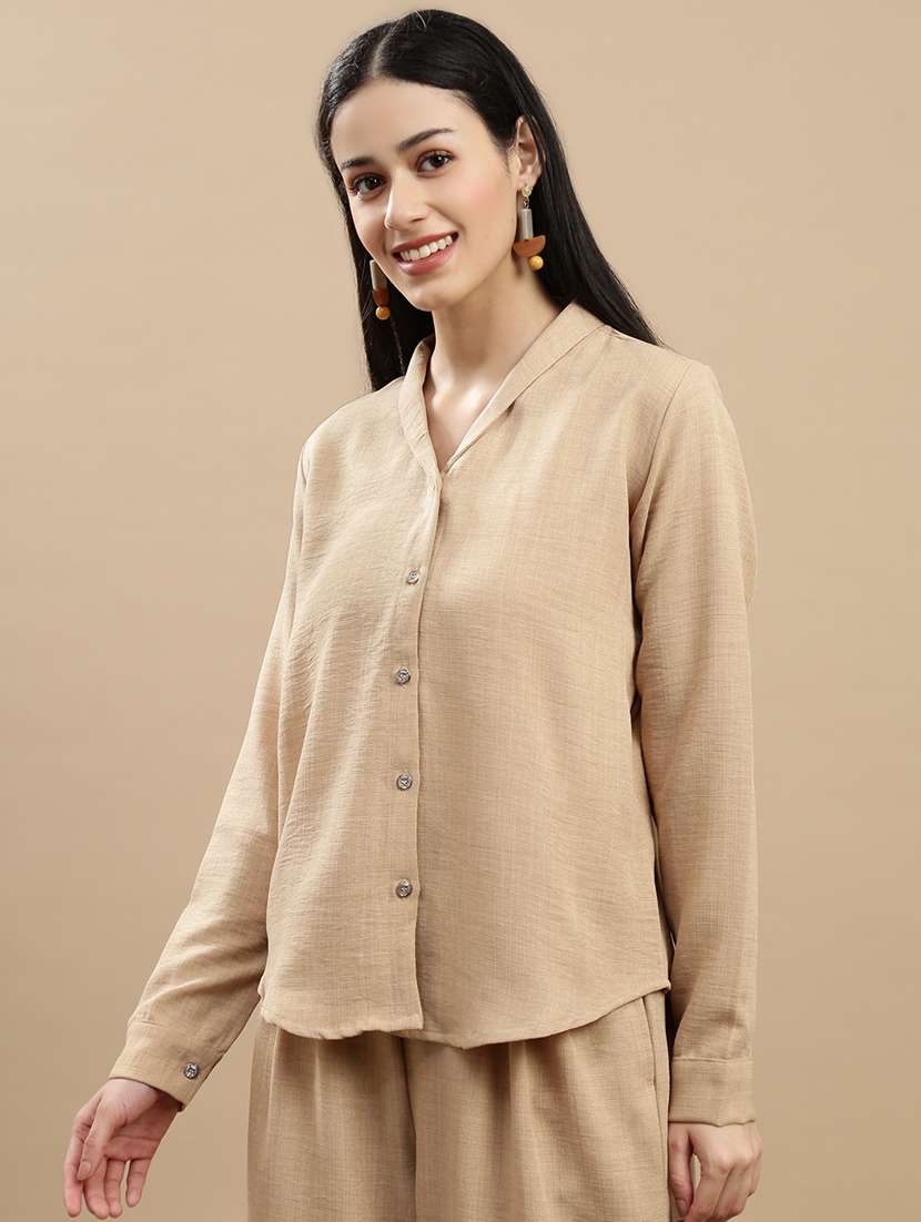 women solid long sleeve regular shirt - 22146889 -  Standard Image - 1