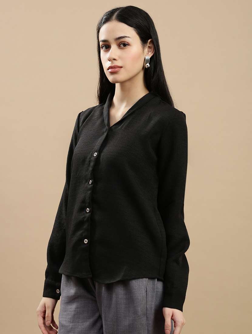 women solid collared long sleeve top - 22146890 -  Standard Image - 1