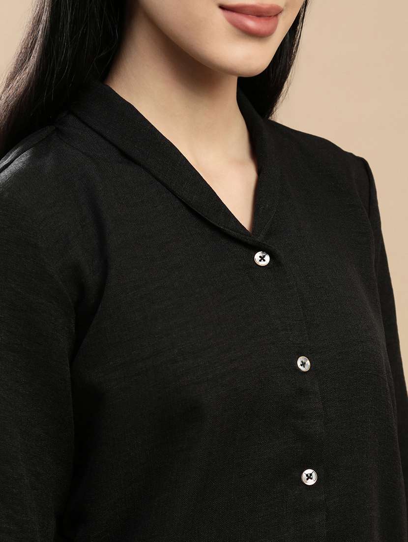 women solid collared long sleeve top - 22146890 -  Standard Image - 4