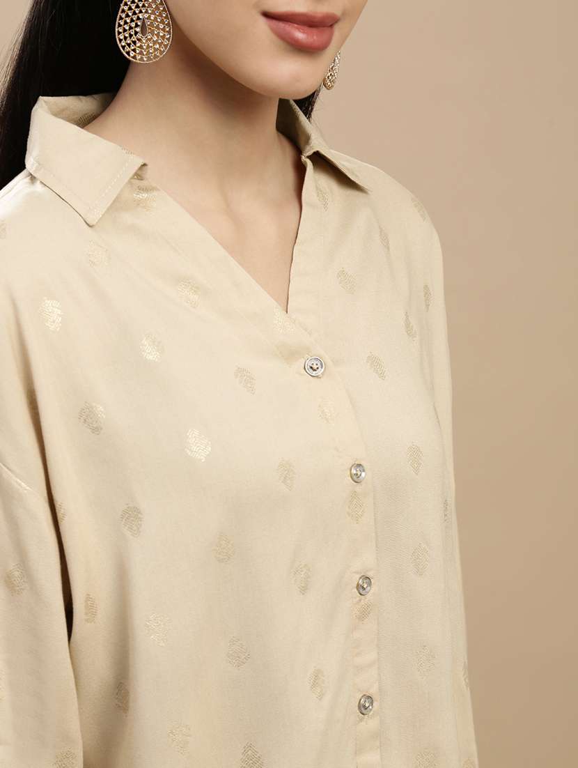 women printed collared three quarter sleeve top - 22146892 -  Standard Image - 4