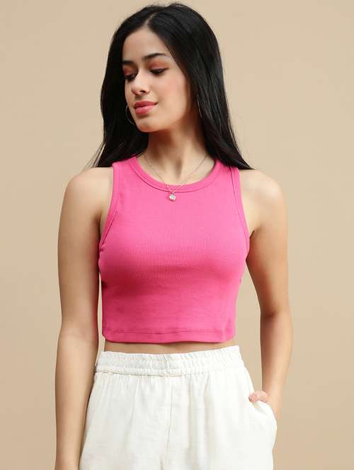 women solid sleeveless crop top - 22146901 -  Standard Image - 0
