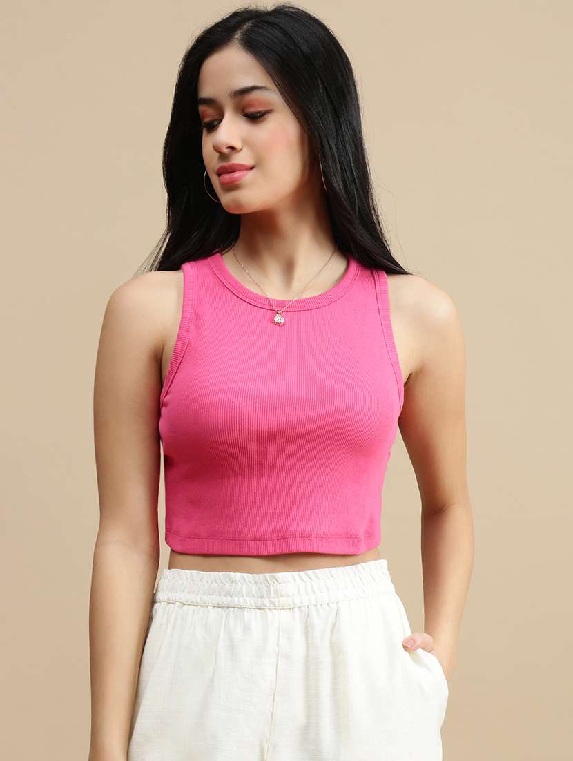 women solid sleeveless crop top