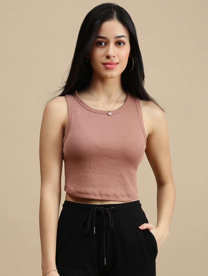 women solid sleeveless crop top