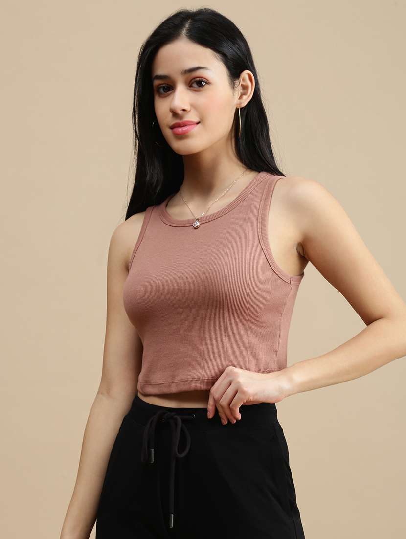women solid sleeveless crop top - 22146902 -  Standard Image - 1