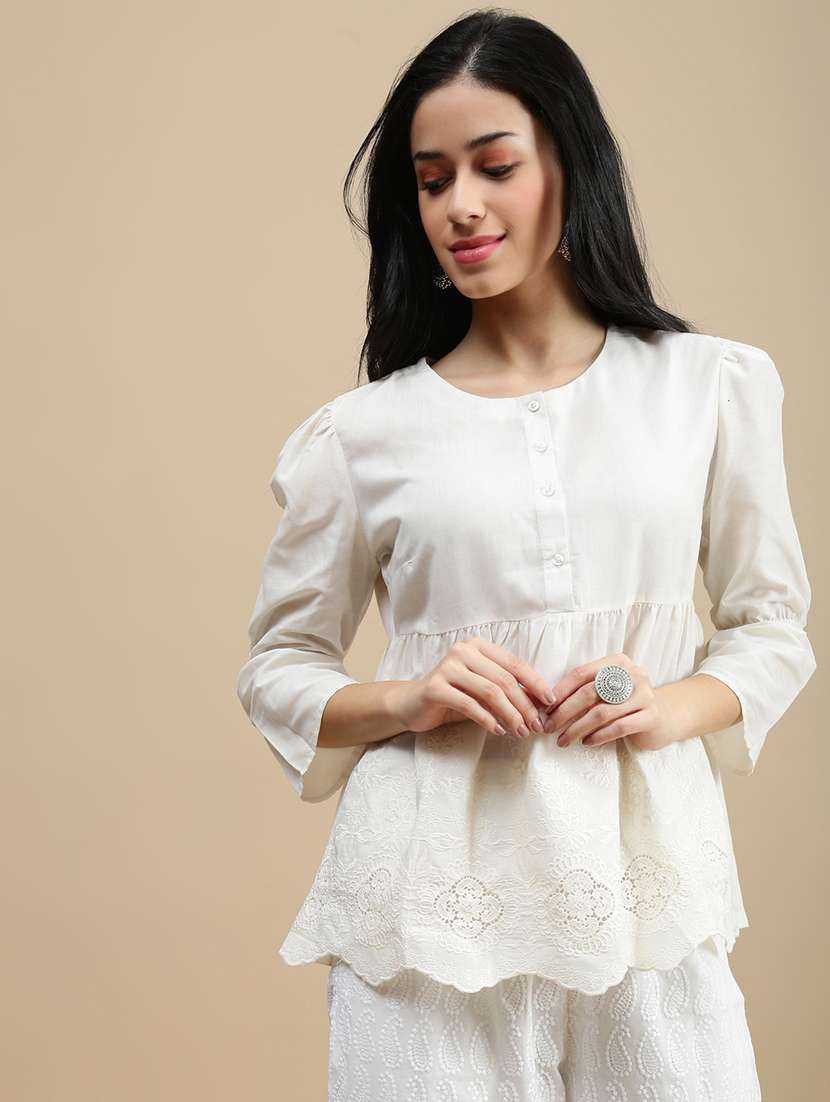 women solid puff sleeve peplum top