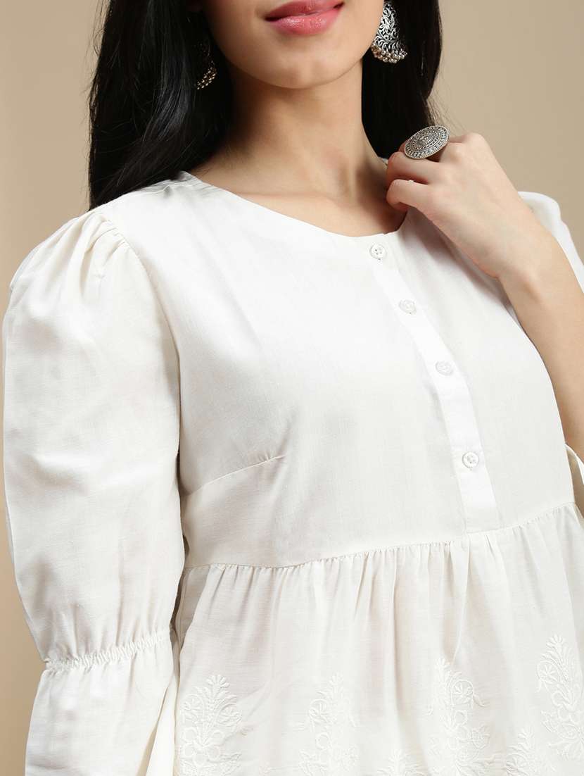 women solid puff sleeve peplum top - 22146907 -  Standard Image - 4