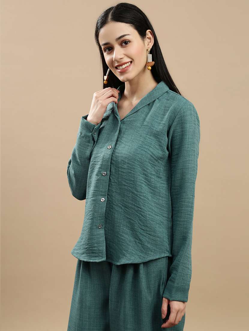 women solid collared long sleeve shirt - 22146908 -  Standard Image - 1