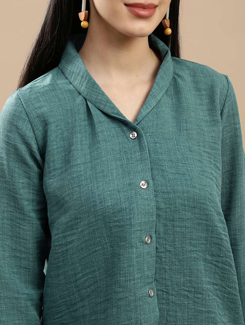 women solid collared long sleeve shirt - 22146908 -  Standard Image - 4