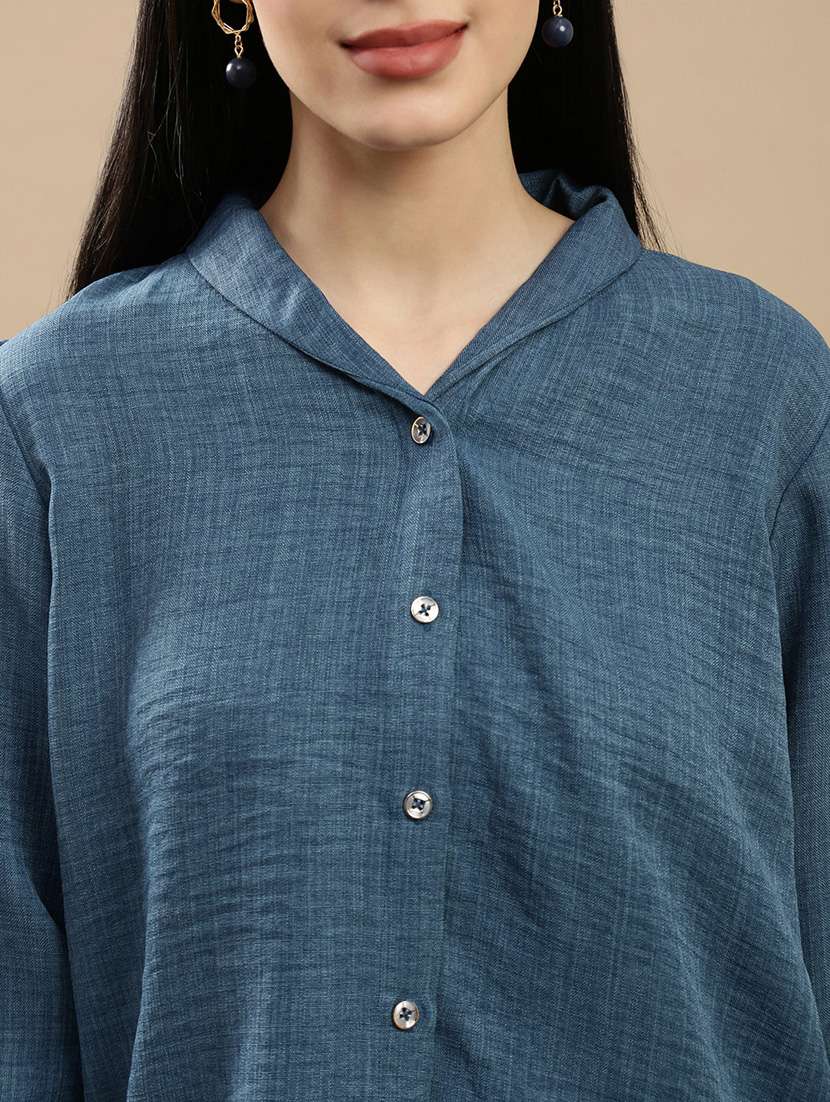 women solid collared short sleeve shirt - 22146909 -  Standard Image - 4