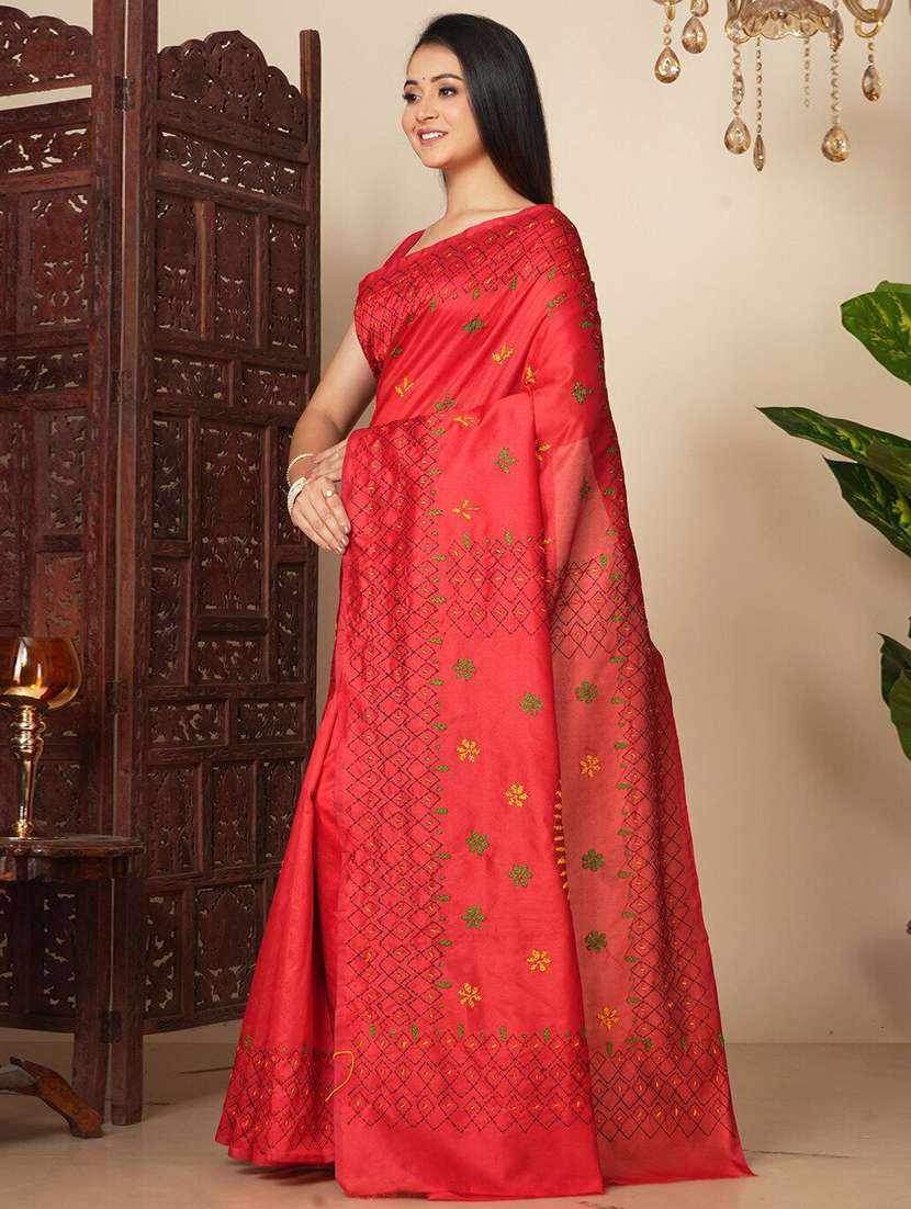 women solid with work embroidered saree with blouse - 22146911 -  Standard Image - 1