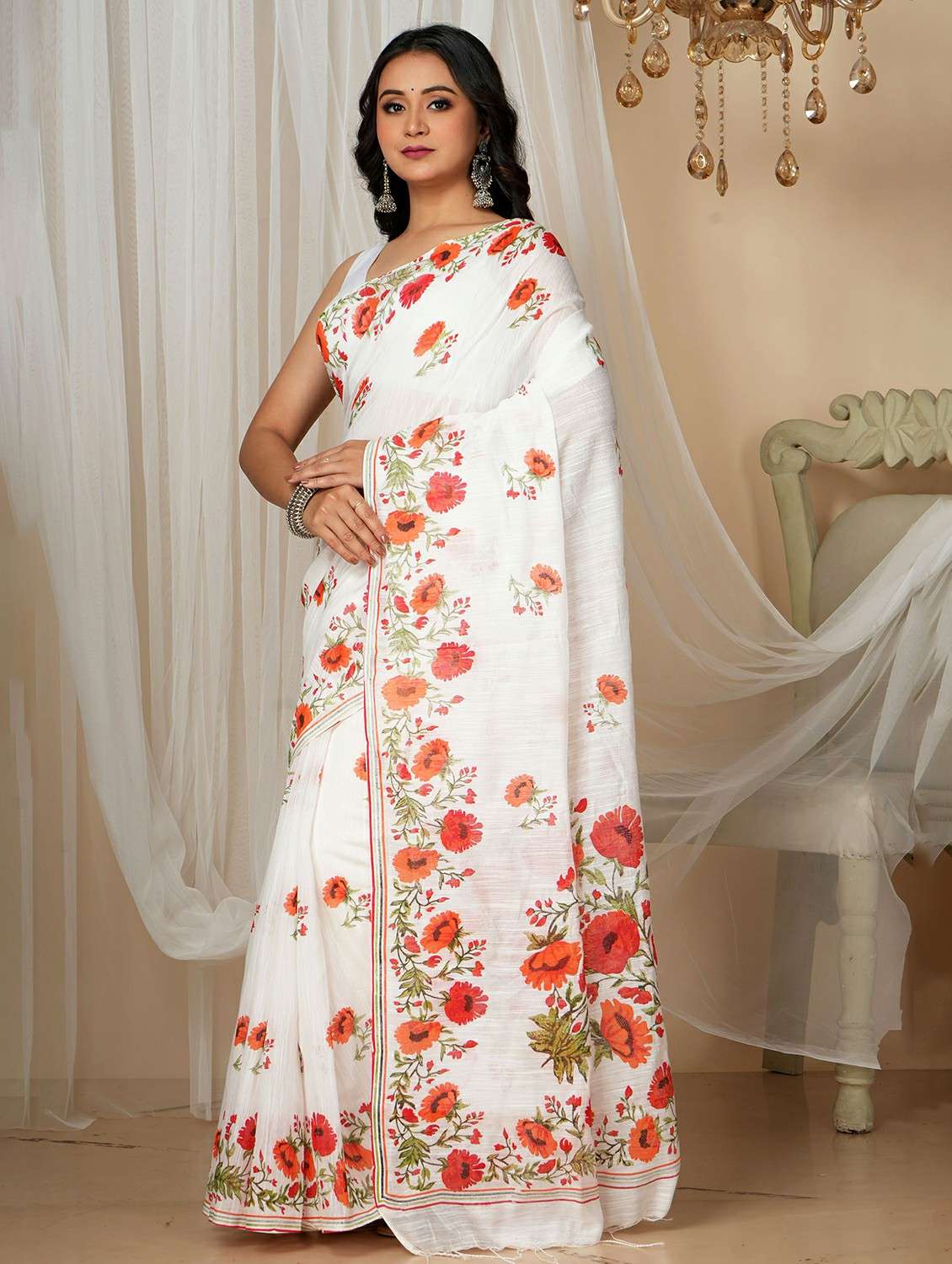 women floral printed saree with blouse - 22146913 -  Standard Image - 1