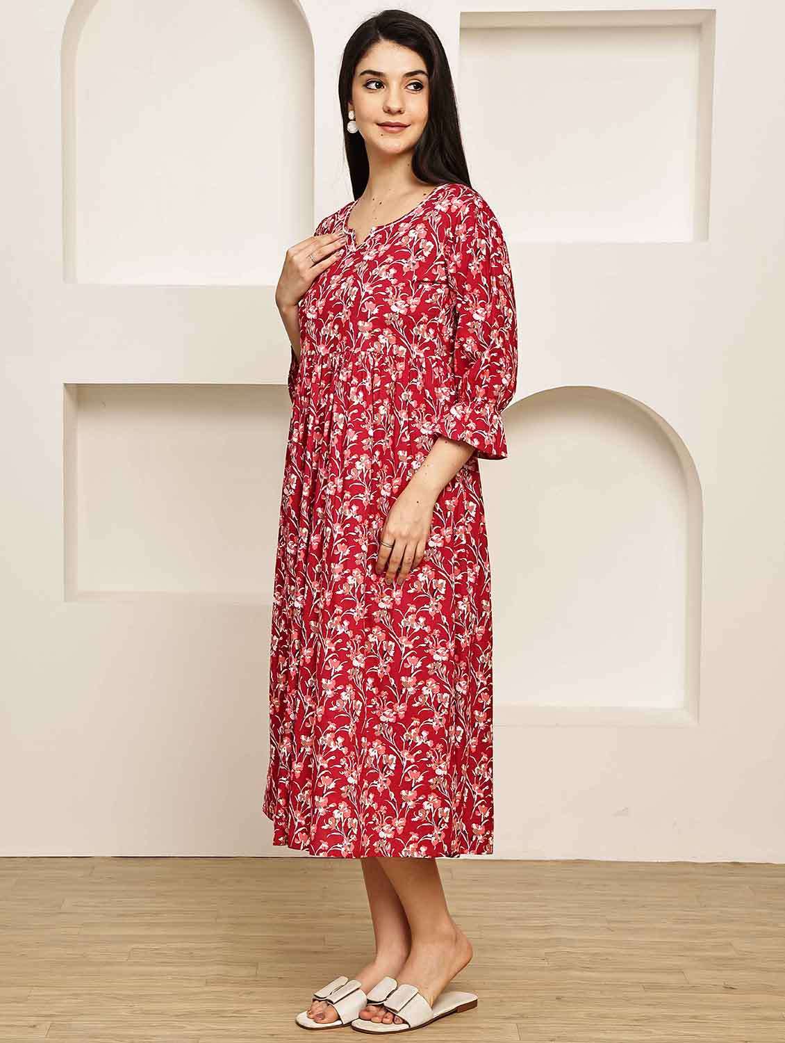 women printed three quarter sleeve dress - 22146920 -  Standard Image - 1