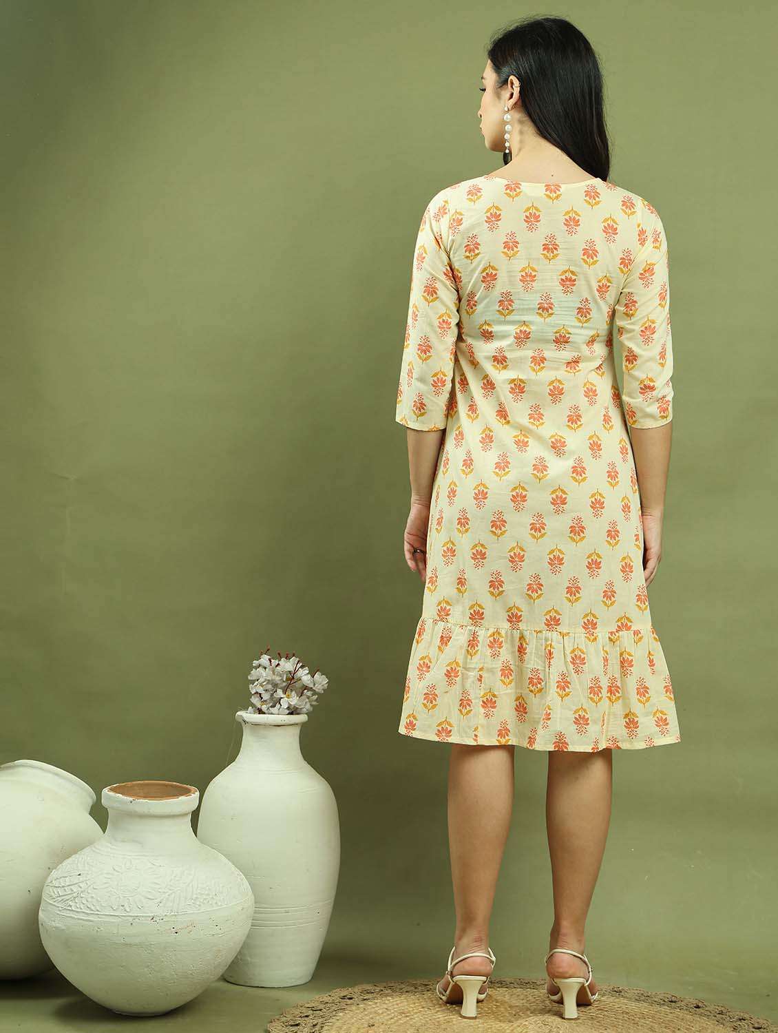 women printed three quarter sleeve tiered dress - 22146933 -  Standard Image - 4