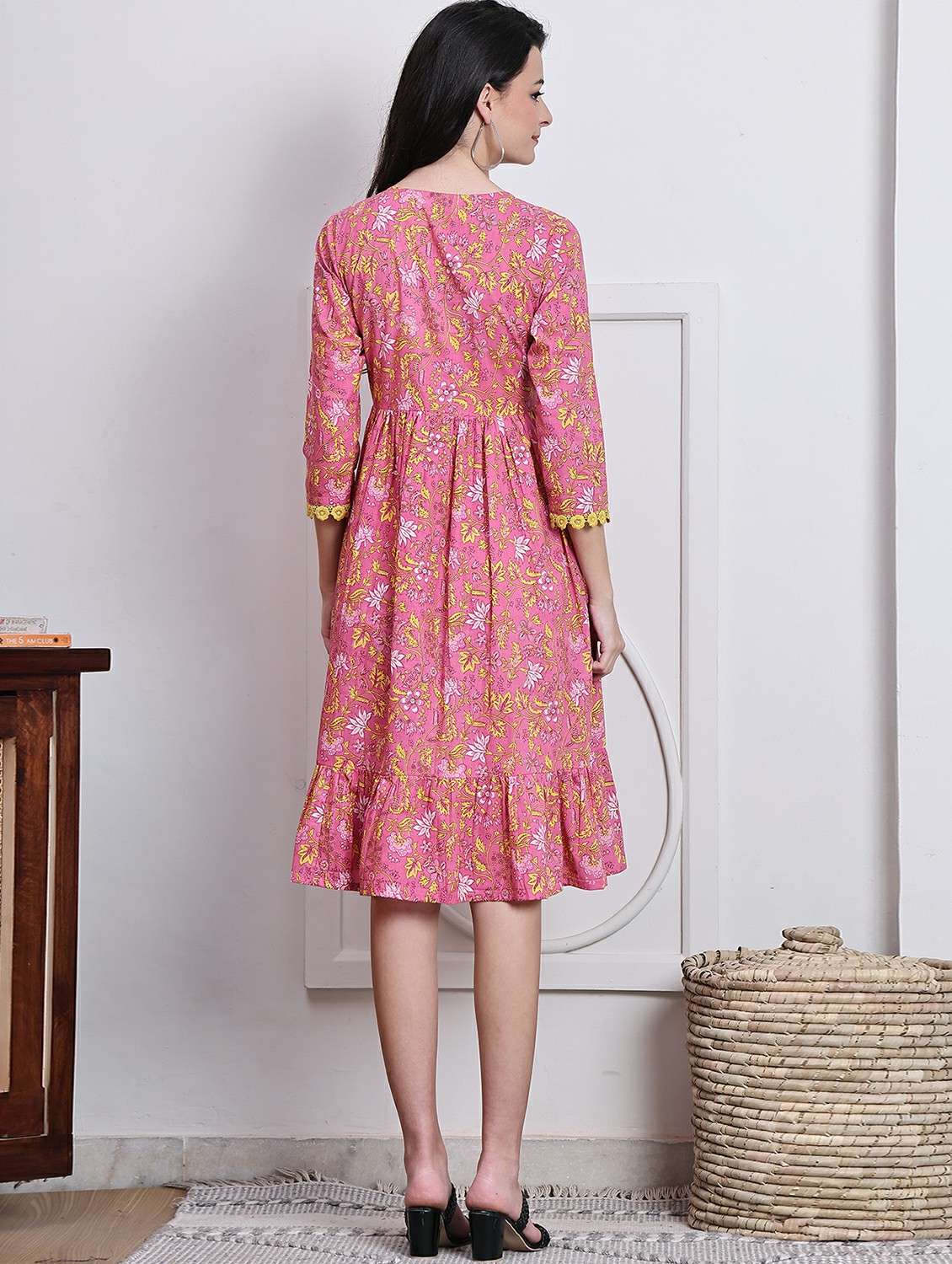 women printed three quarter sleeve dress - 22146940 -  Standard Image - 1