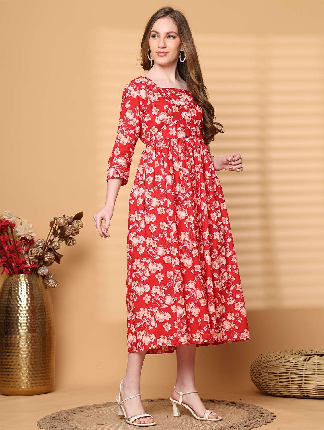 women printed three quarter sleeve dress - 22146954 -  Standard Image - 1