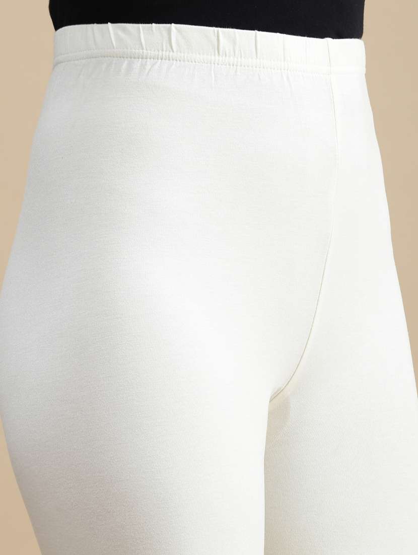 women solid mid rise lace hem legging - 22146955 -  Standard Image - 4