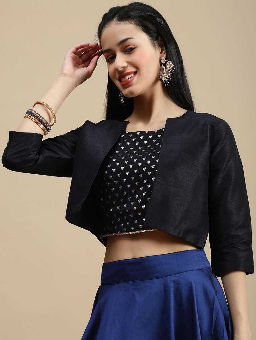 women solid three quarter sleeve ethnic jacket - 22146956 -  Standard Image - 1