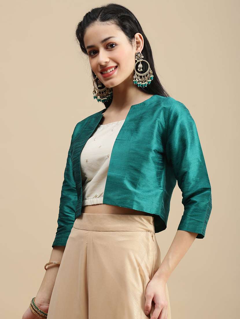 women solid three quarter sleeve ethnic jacket - 22146957 -  Standard Image - 1