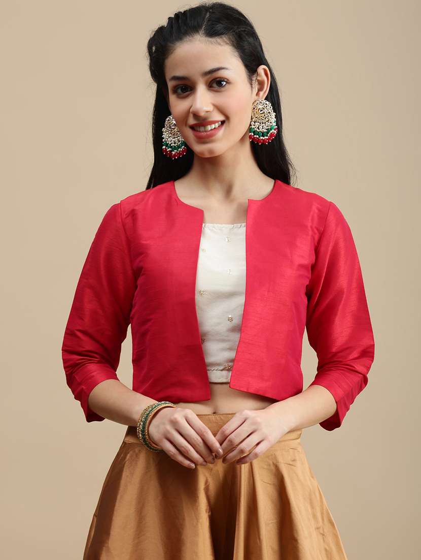 women solid three quarter sleeve ethnic jacket