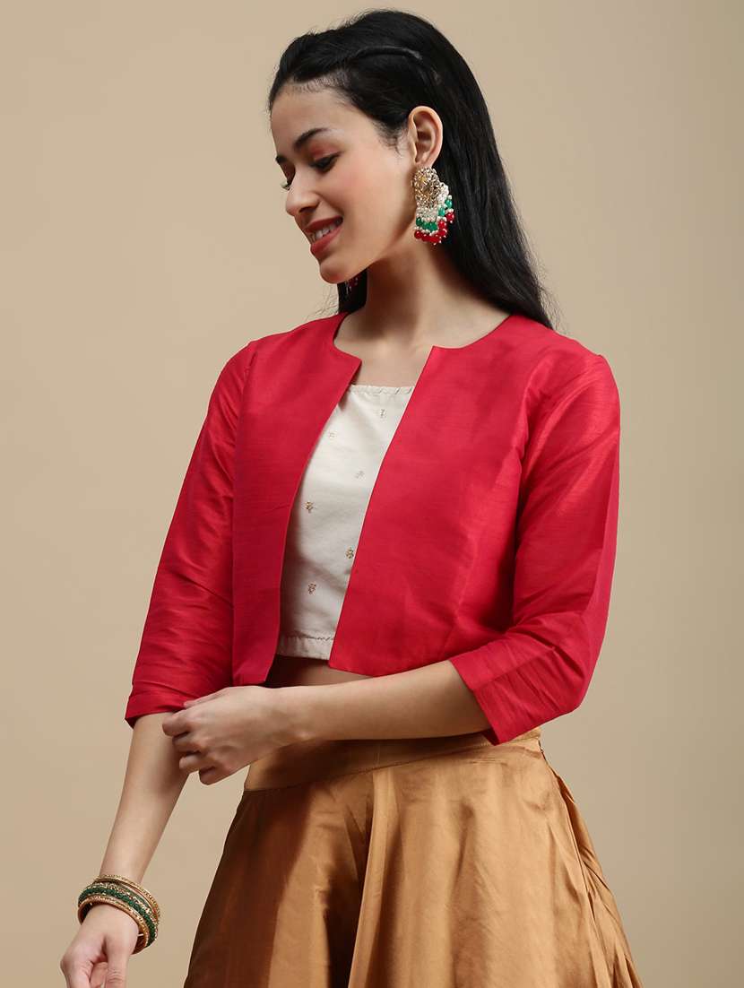 women solid three quarter sleeve ethnic jacket - 22146958 -  Standard Image - 1