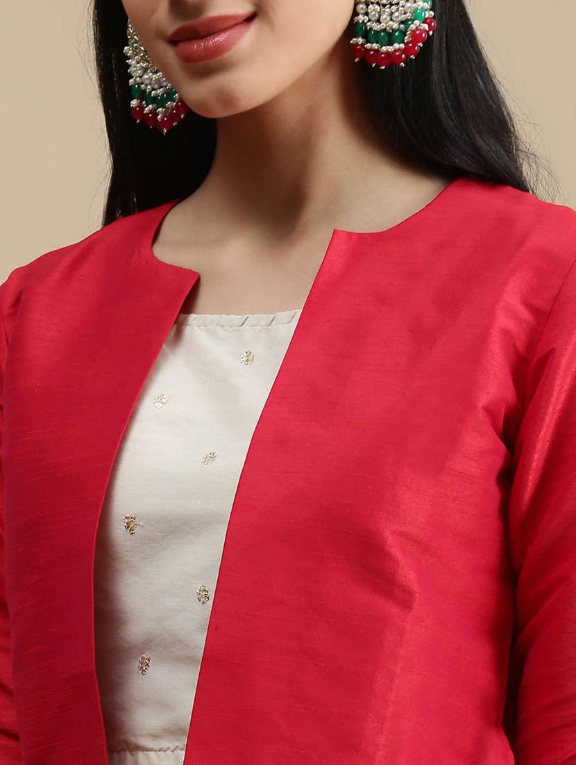 women solid three quarter sleeve ethnic jacket - 22146958 -  Standard Image - 4