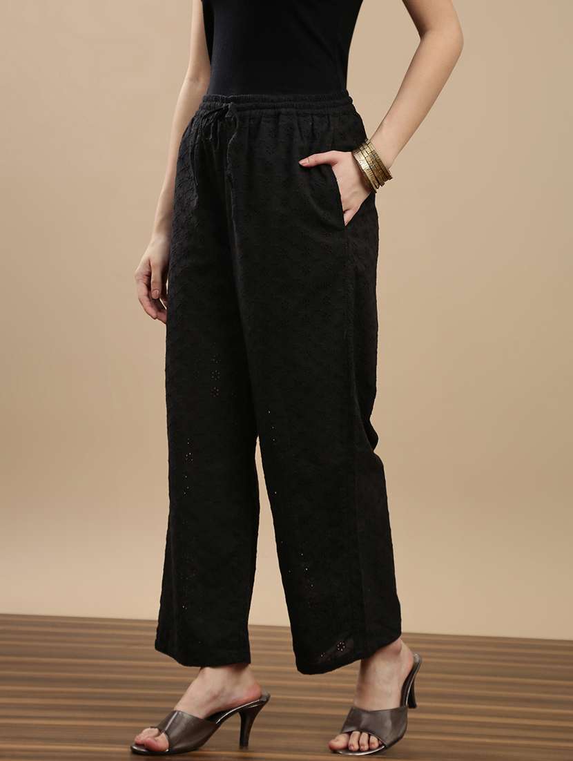 women solid high rise wide leg trouser - 22146963 -  Standard Image - 1