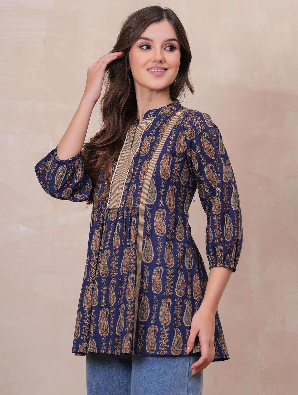 women paisley printed puff sleeve ethnic top - 22147116 -  Standard Image - 1