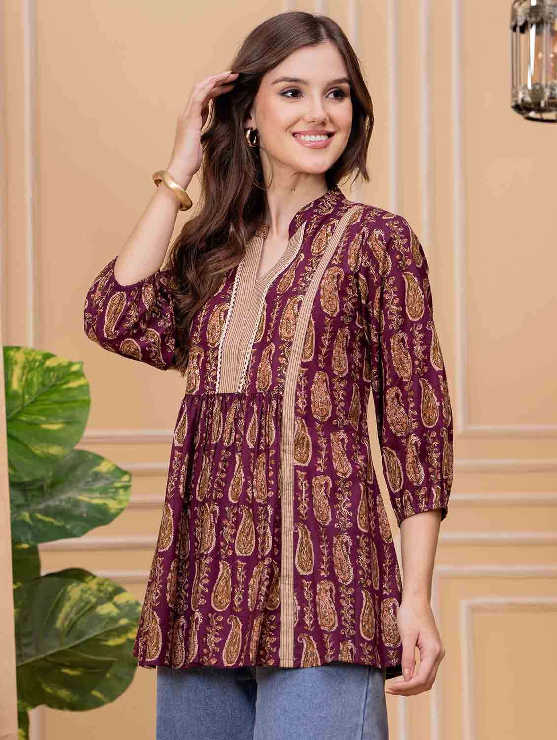 women paisley printed puff sleeve ethnic top - 22147117 -  Standard Image - 1