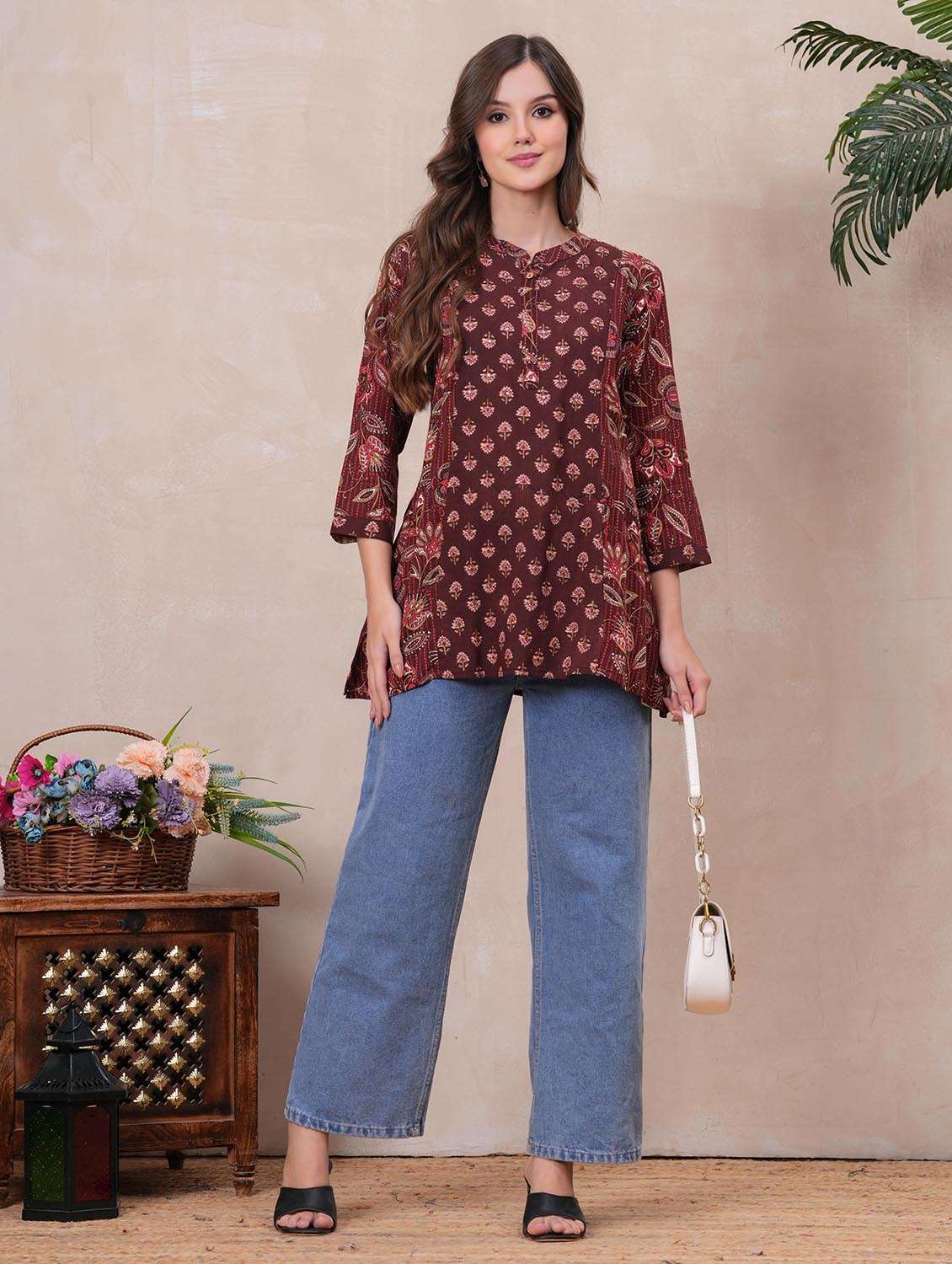 women floral printed three quarter sleeve ethnic top - 22147118 -  Standard Image - 4