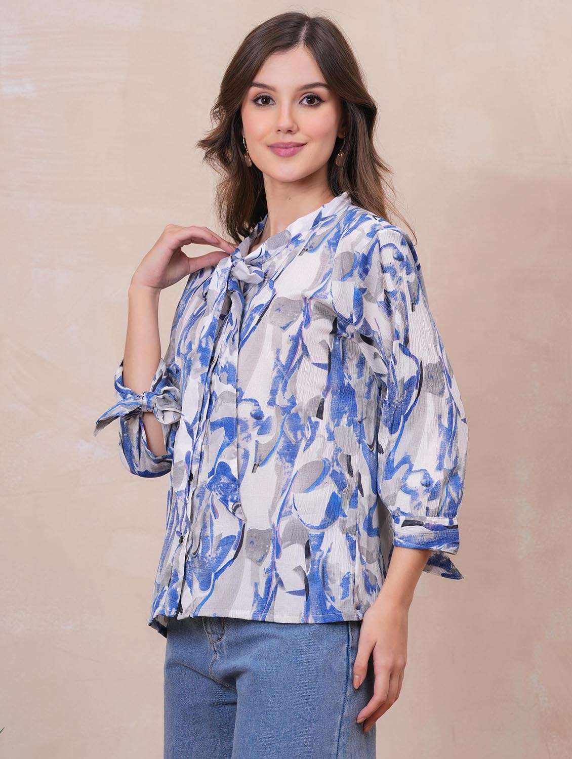 women printed three quarter sleeve regular shirt - 22147122 -  Standard Image - 1