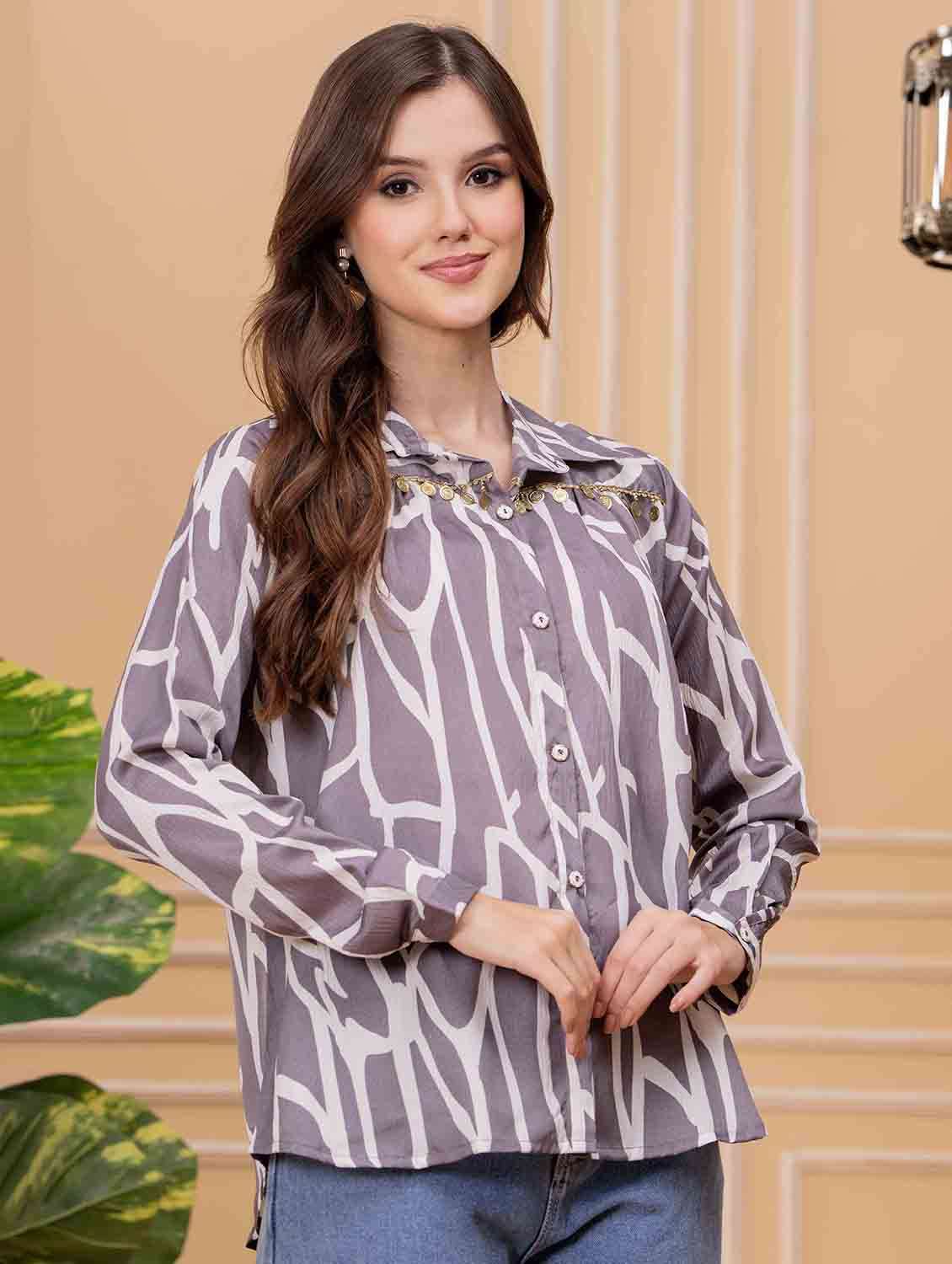 women printed long sleeve regular shirt - 22147125 -  Standard Image - 1