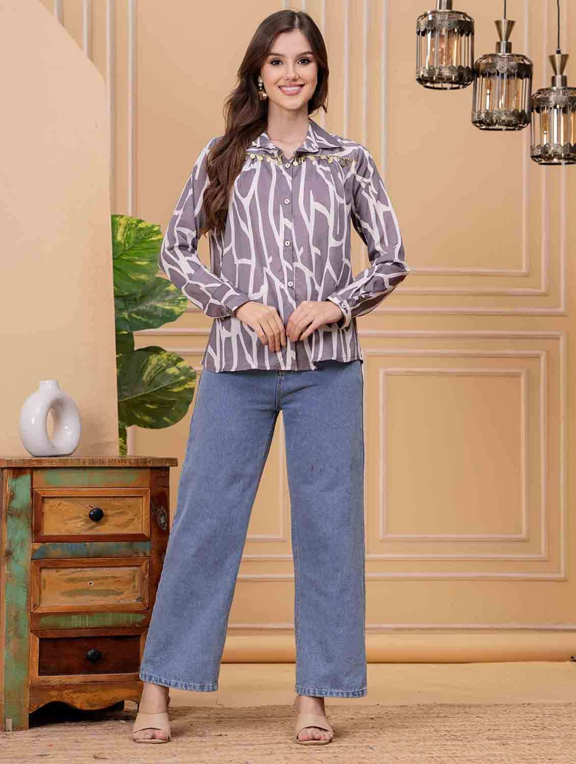 women printed long sleeve regular shirt - 22147125 -  Standard Image - 4