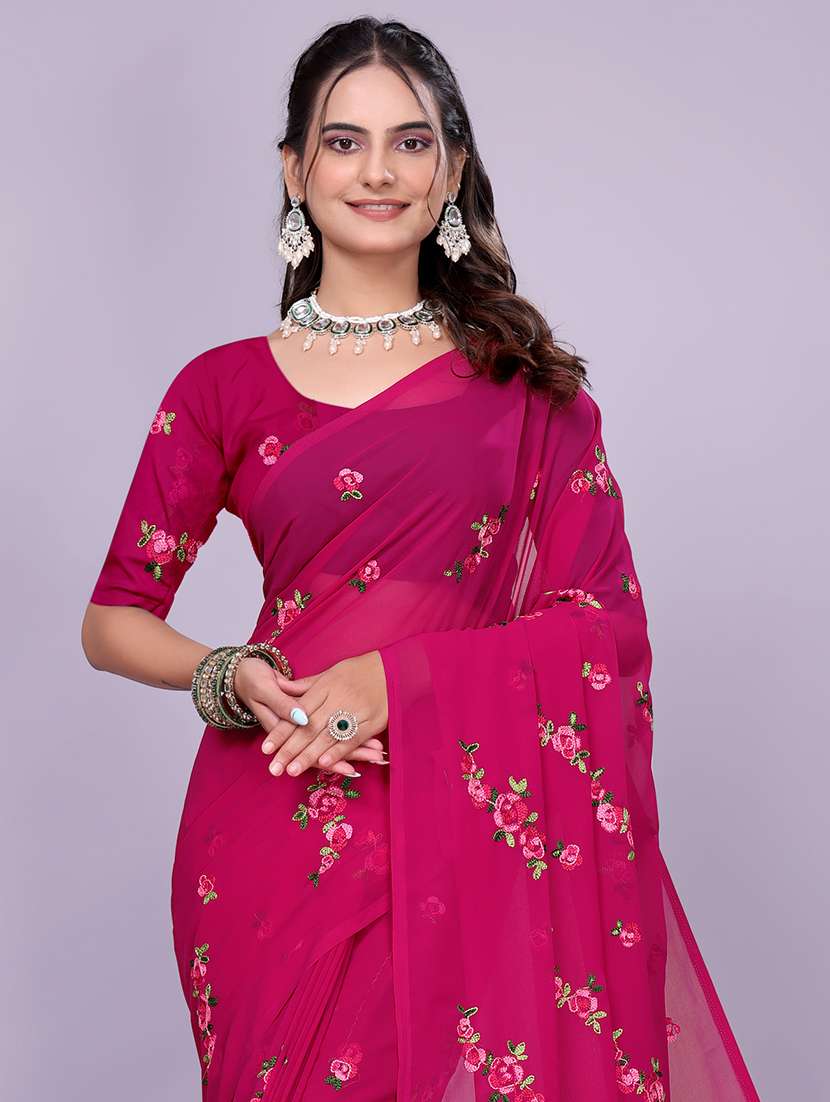 women magenta embroidered saree with blouse - 22147128 - Standard Image - 4