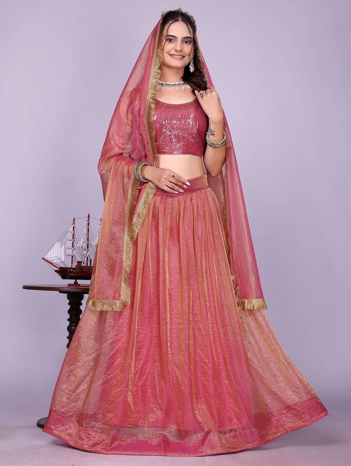 women solid flared semi-stitched lehenga