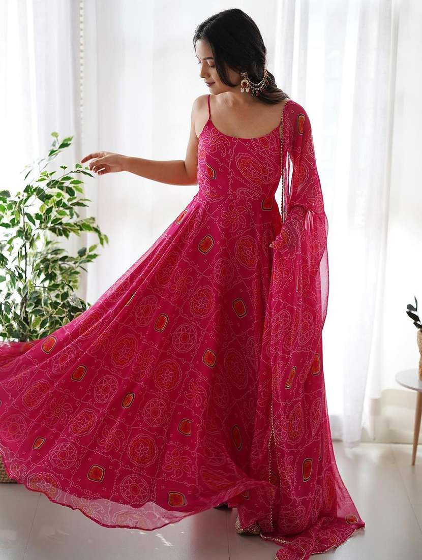 women bandhani printed shoulder strap kurta dupatta set - 22147150 - Standard Image - 1