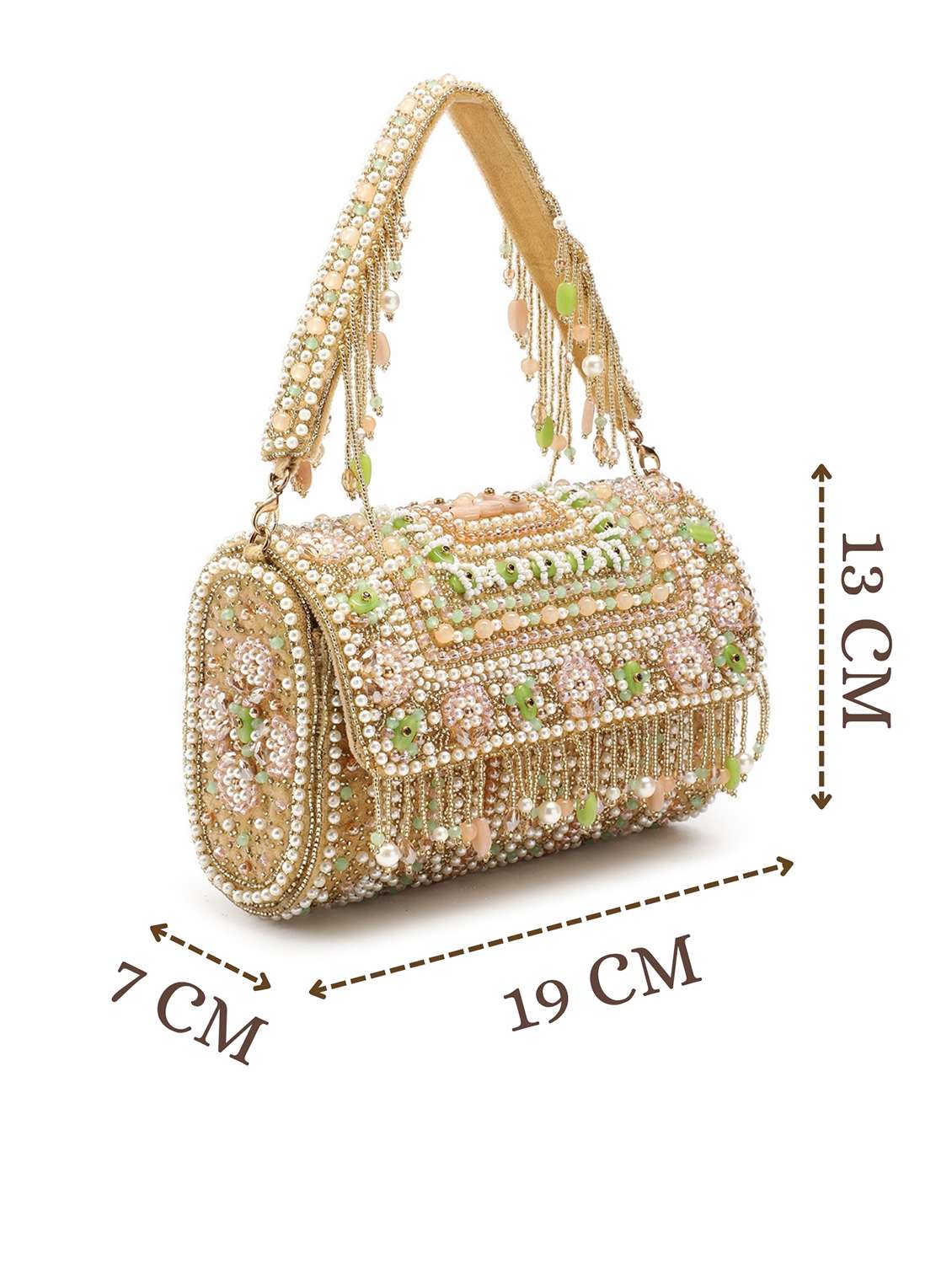 beige embellished velvet party clutch with handle - 22147167 - Standard Image - 4