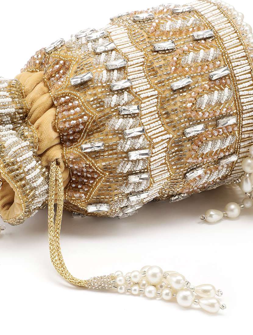 embellished velvet potli with drawstring closure - 22147172 -  Standard Image - 4