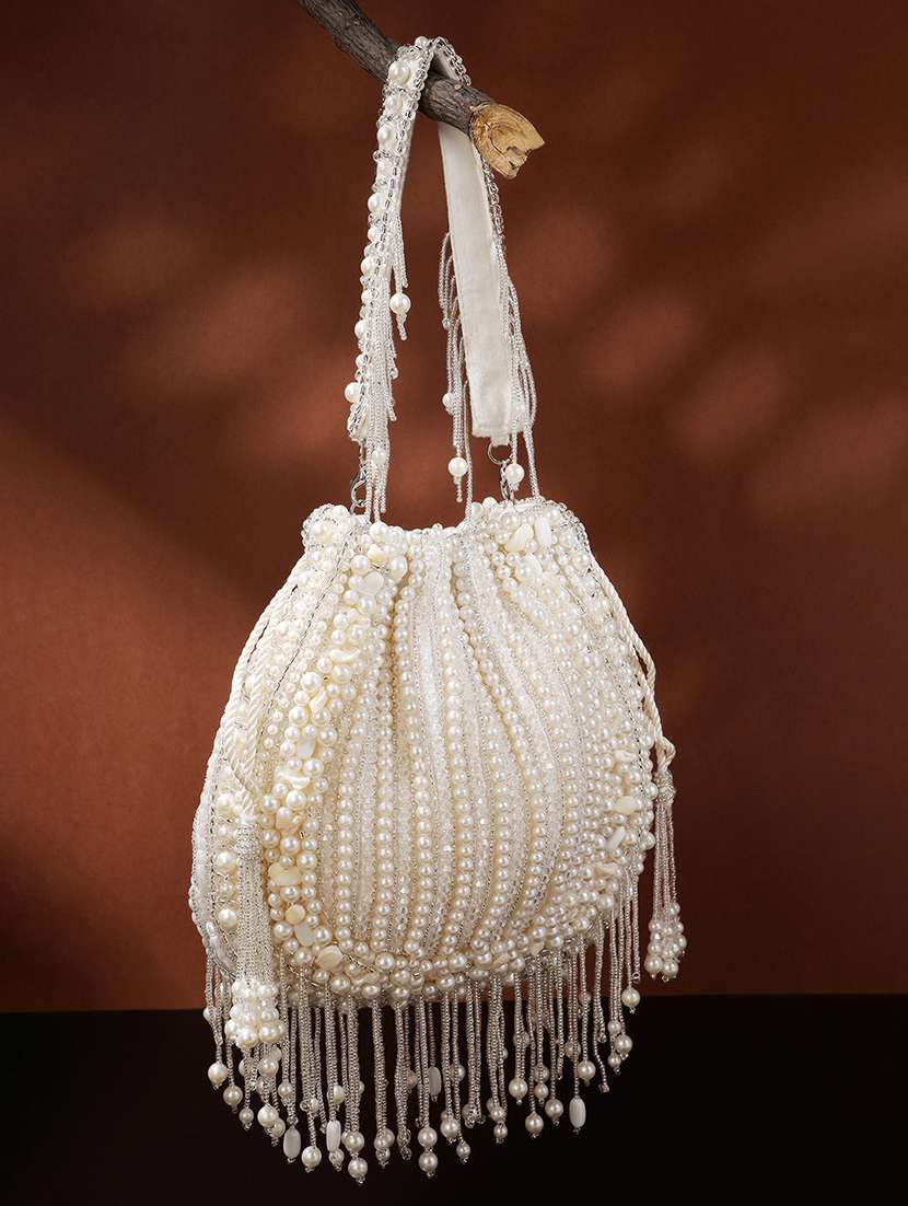 embellished pearl off white potli party
