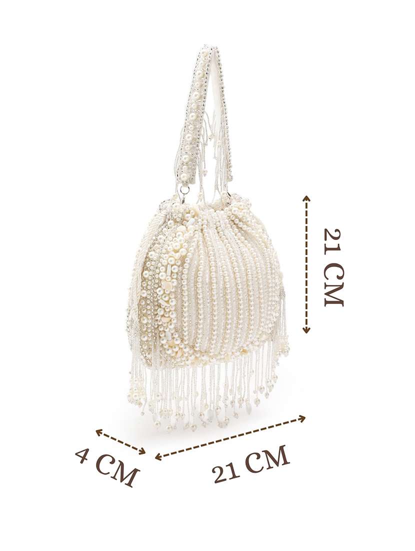embellished pearl off white potli party - 22147173 -  Standard Image - 6