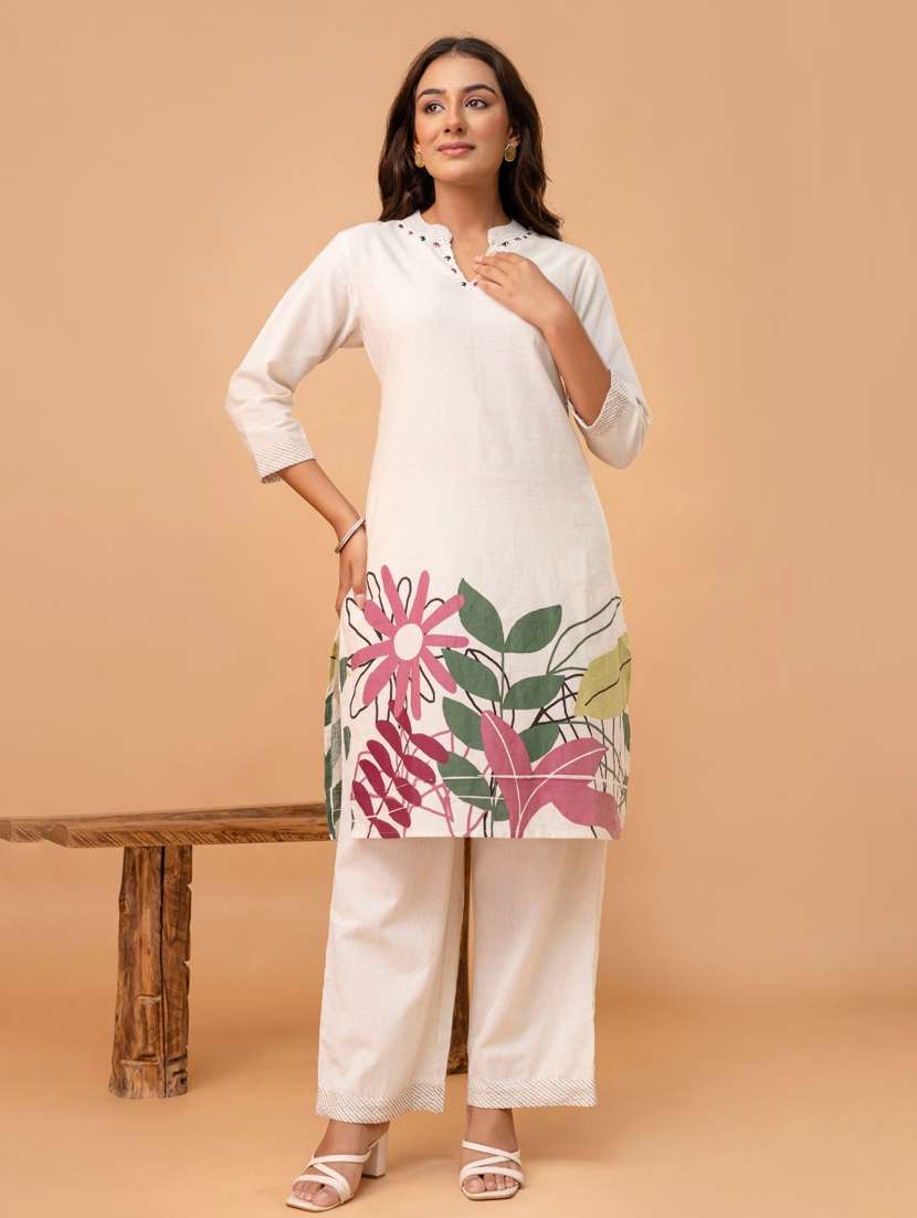 women three quarter sleeve regular fit ethnic co-ord set - 22147200 -  Standard Image - 1
