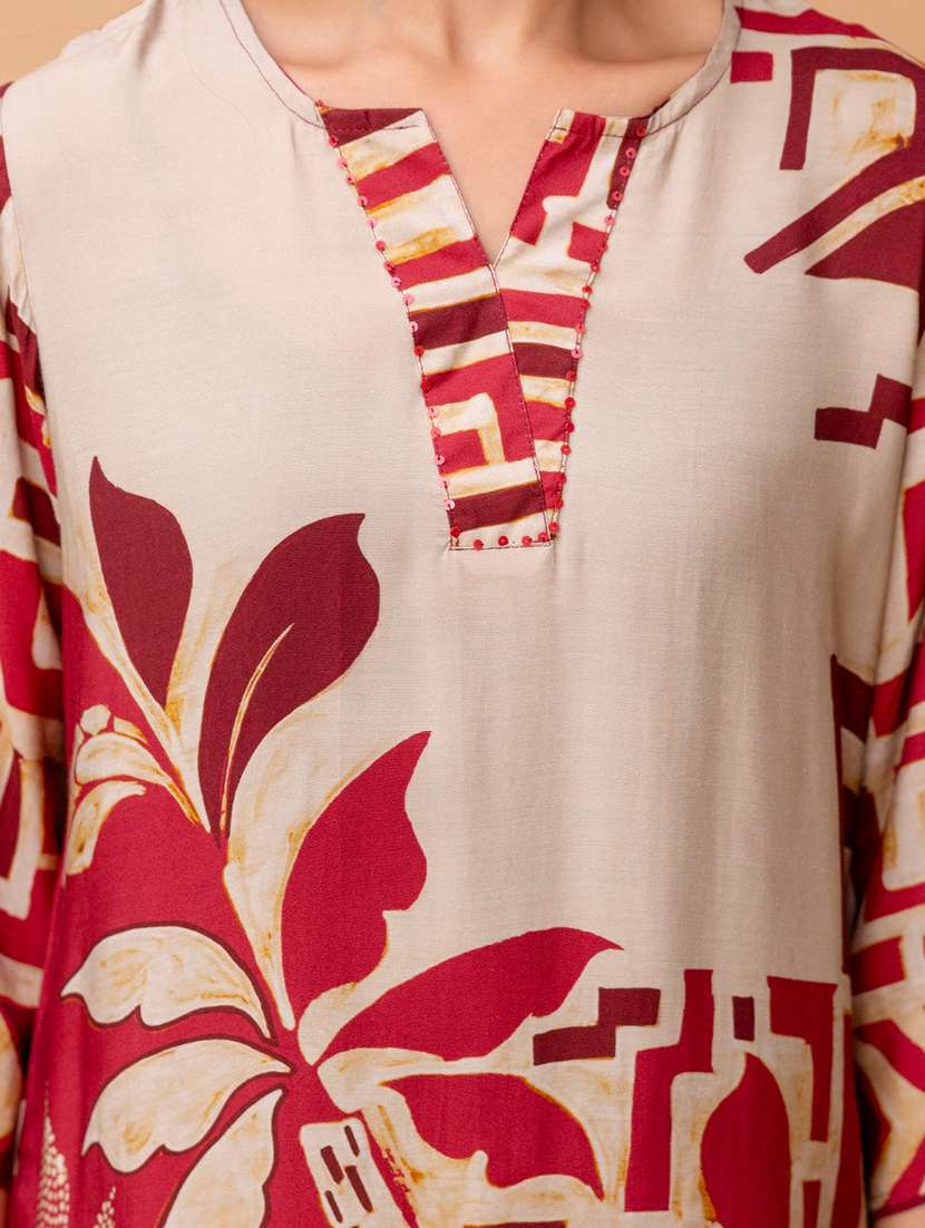 women three quarter sleeve regular fit ethnic co-ord set - 22147204 -  Standard Image - 4