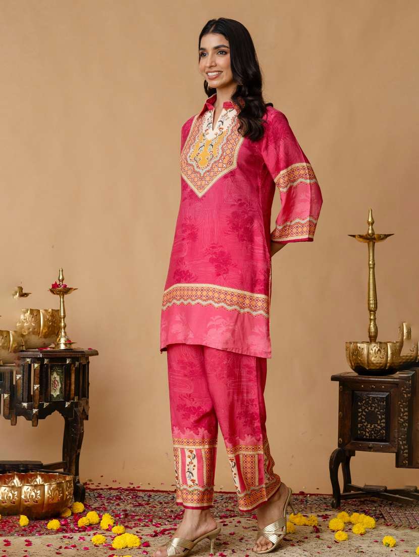 women three quarter sleeve regular fit ethnic co-ord set - 22147205 - Standard Image - 1
