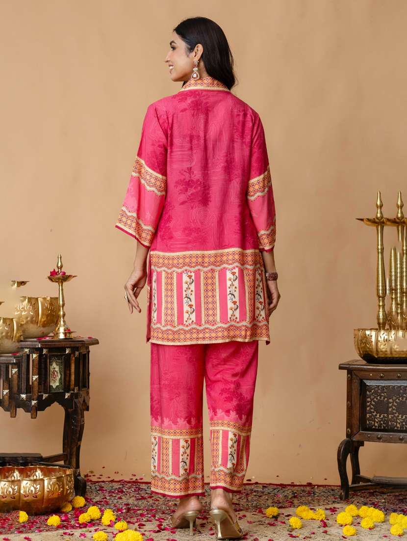 women three quarter sleeve regular fit ethnic co-ord set - 22147205 - Standard Image - 4
