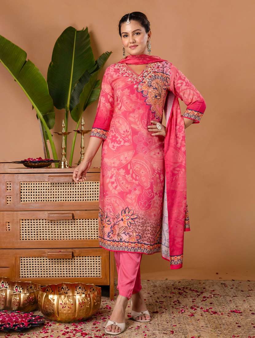 women printed three quarter sleeve kurta pant with dupatta set - 22147206 -  Standard Image - 1