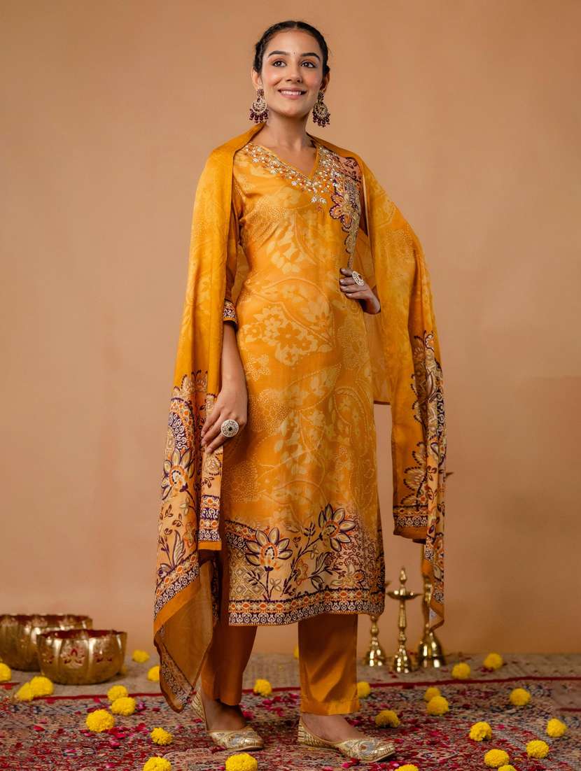 women printed three quarter sleeve kurta pant with dupatta set - 22147207 -  Standard Image - 1
