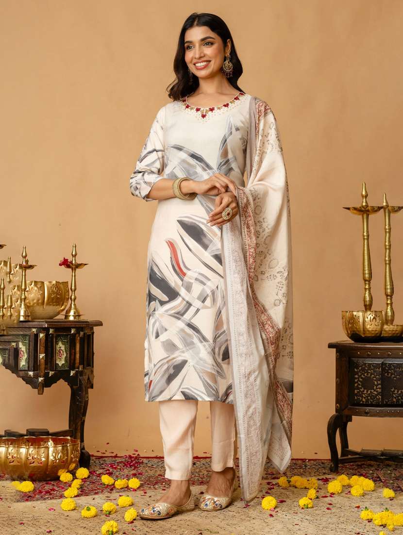 women printed three quarter sleeve kurta pant with dupatta set - 22147213 -  Standard Image - 1