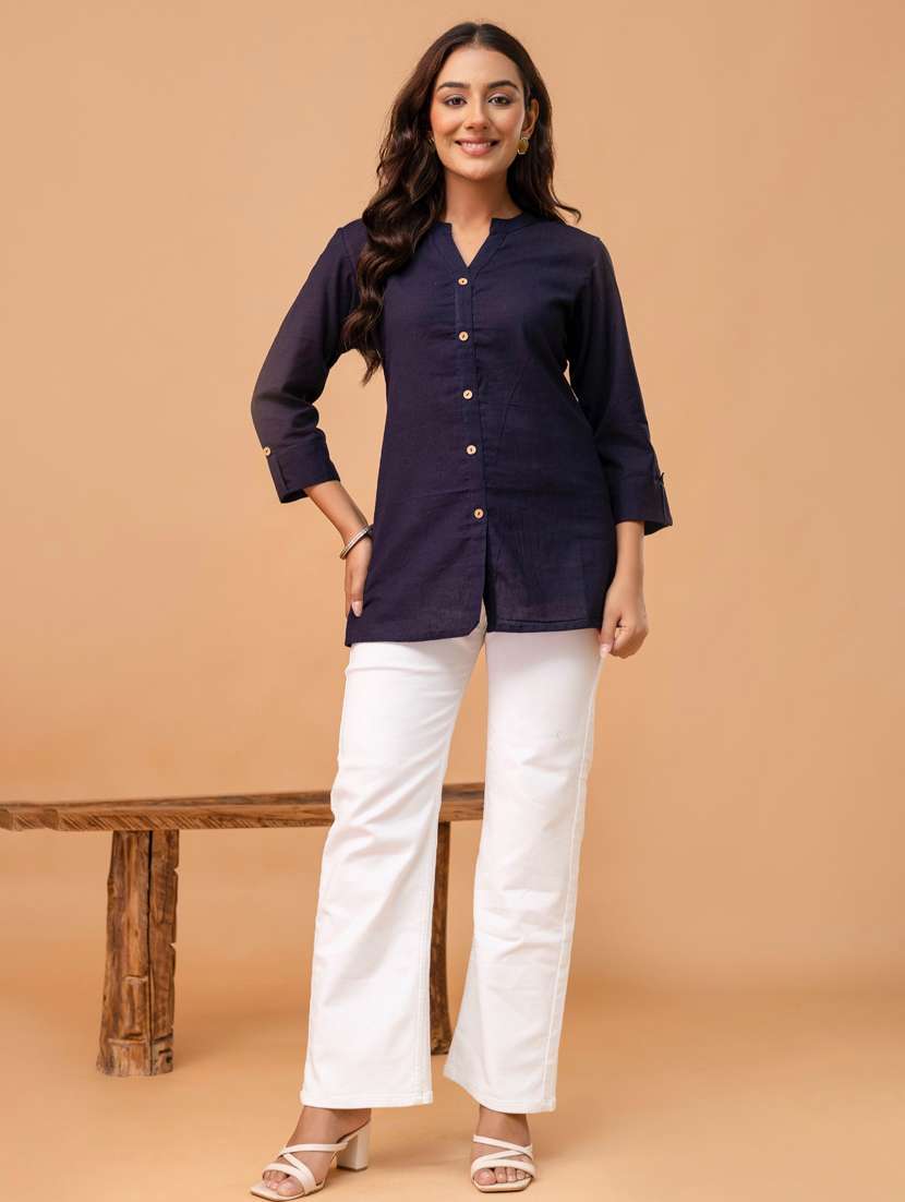 women solid three quarter sleeve straight kurti - 22147230 -  Standard Image - 4