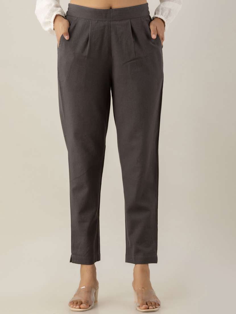 women solid mid rise cigarette pants 