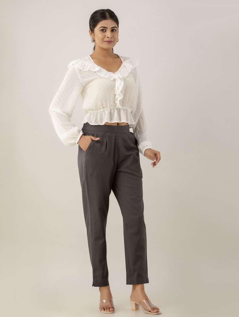women solid mid rise cigarette pants  - 22147231 -  Standard Image - 4